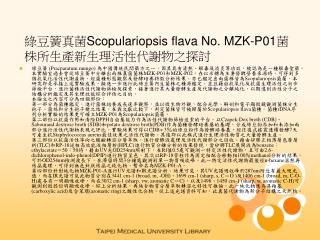 綠豆簧真菌 Scopulariopsis flava No. MZK-P01 菌株所生產新生理活性代謝物之探討
