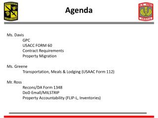 Ms. Davis 	GPC 	USACC FORM 60 	Contract Requirements 	Property Migration Ms . Greene