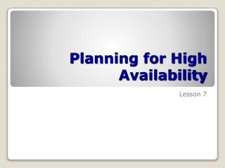 Planning for High Availability