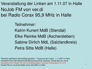 NoJob FM von ver.di bei Radio Corax 95,9 MHz in Halle