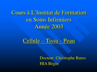 Cours à L’Institut de Formation en Soins Infirmiers Année 2003 Cellule – Tissu - Peau
