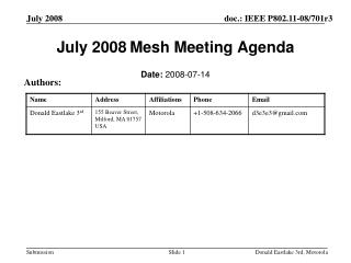 July 2008 Mesh Meeting Agenda