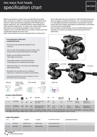 two ways fluid heads specification chart