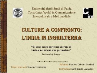 Università degli Studi di Pavia Corso Interfacoltà in Comunicazione Interculturale e Multimediale