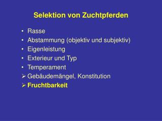 Selektion von Zuchtpferden