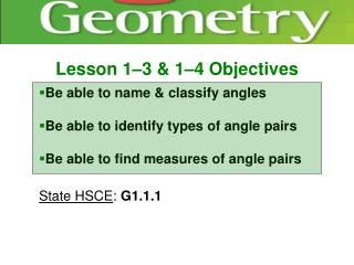 Lesson 1–3 &amp; 1–4 Objectives