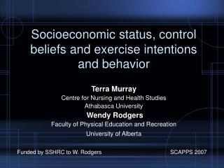 Socioeconomic status, control beliefs and exercise intentions and behavior