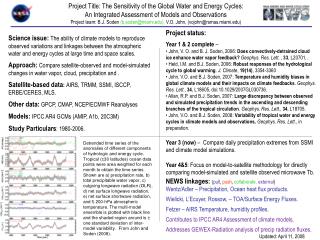 Project Title: The Sensitivity of the Global Water and Energy Cycles: