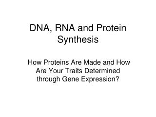 DNA, RNA and Protein Synthesis