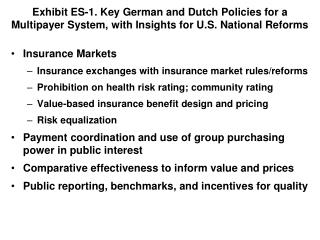 Insurance Markets Insurance exchanges with insurance market rules/reforms