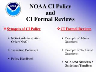 NOAA CI Policy and CI Formal Reviews