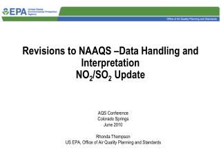 Revisions to NAAQS –Data Handling and Interpretation NO 2 /SO 2 Update