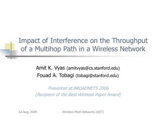 Impact of Interference on the Throughput of a Multihop Path in a Wireless Network