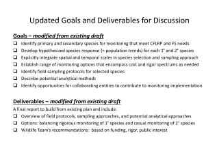 Updated Goals and Deliverables for Discussion
