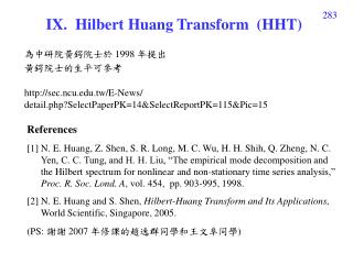 I X. Hilbert Huang Transform (HHT)