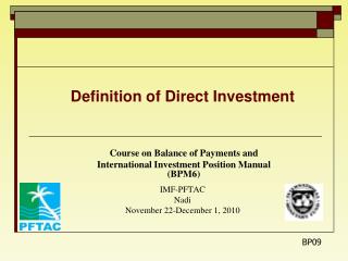 Definition of Direct Investment Course on Balance of Payments and