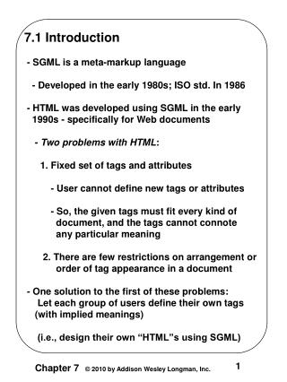 7.1 Introduction - SGML is a meta-markup language