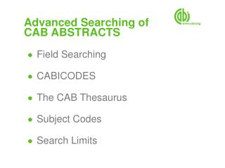 Advanced Searching of CAB ABSTRACTS