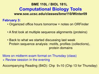 BME 110L / BIOL 181L Computational Biology Tools