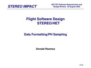 Flight Software Design STEREO/HET Data Formatting/PH Sampling