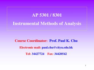 AP 5301 / 8301 Instrumental Methods of Analysis