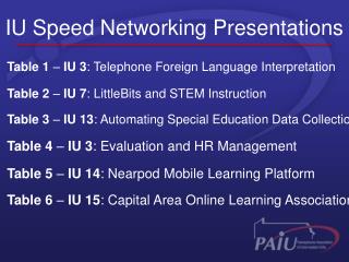 IU Speed Networking Presentations