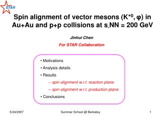 Spin alignment of vector mesons (K* 0 , φ ) in Au+Au and p+p collisions at s - NN = 200 GeV