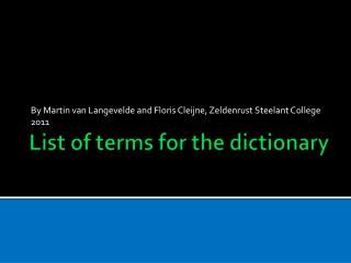 List of terms for the dictionary