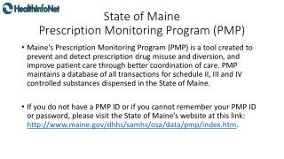 State of Maine Prescription Monitoring Program (PMP)