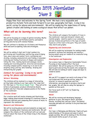 Spring Term 2014 Newsletter Year 3