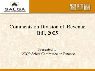 Comments on Division of Revenue Bill, 2005