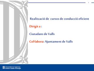 Realització de cursos de conducció eficient Dirigit a : Ciutadans de Valls