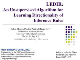 LEDIR : An Unsupervised Algorithm for Learning Directionality of Inference Rules