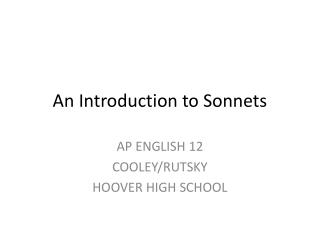 An Introduction to Sonnets