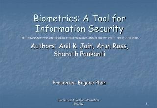 Biometrics: A Tool for Information Security