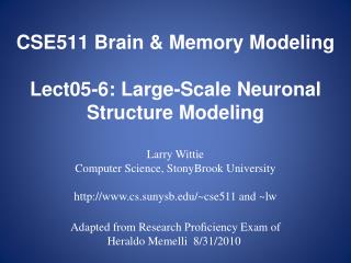 CSE511 Brain &amp; Memory Modeling Lect05-6: Large-Scale Neuronal Structure Modeling
