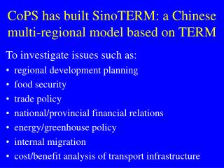 CoPS has built SinoTERM: a Chinese multi-regional model based on TERM