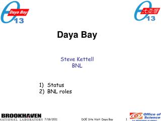 Daya Bay Steve Kettell BNL Status BNL roles