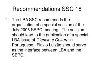Recommendations SSC 18