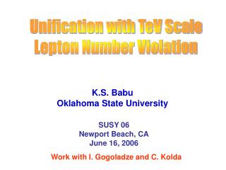 Unification with TeV Scale Lepton Number Violation