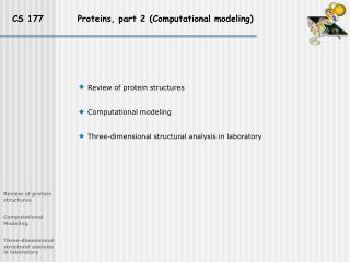 CS 177 Proteins, part 2 (Computational modeling)