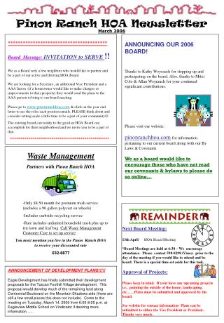 Pinon Ranch HOA Newsletter