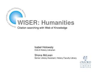 WISER: Humanities Citation searching with Web of Knowledge