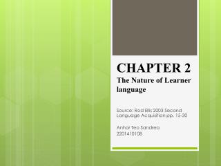 CHAPTER 2 The Nature of Learner language