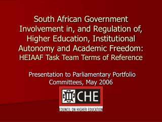 Presentation to Parliamentary Portfolio Committees, May 2006