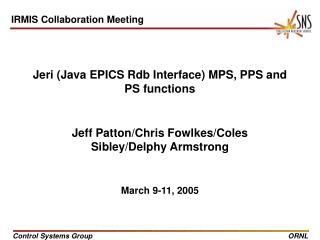 Jeri (Java EPICS Rdb Interface) MPS, PPS and PS functions