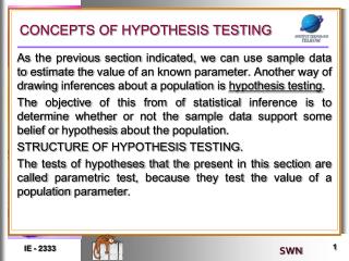 CONCEPTS OF HYPOTHESIS TESTING