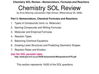 Chemistry SOL Review by Anne Mooring (Jamestown High School, Williamsburg VA, 2006)