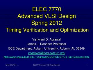 ELEC 7770 Advanced VLSI Design Spring 2012 Timing Verification and Optimization