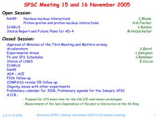 SPSC Meeting 15 and 16 November 2005